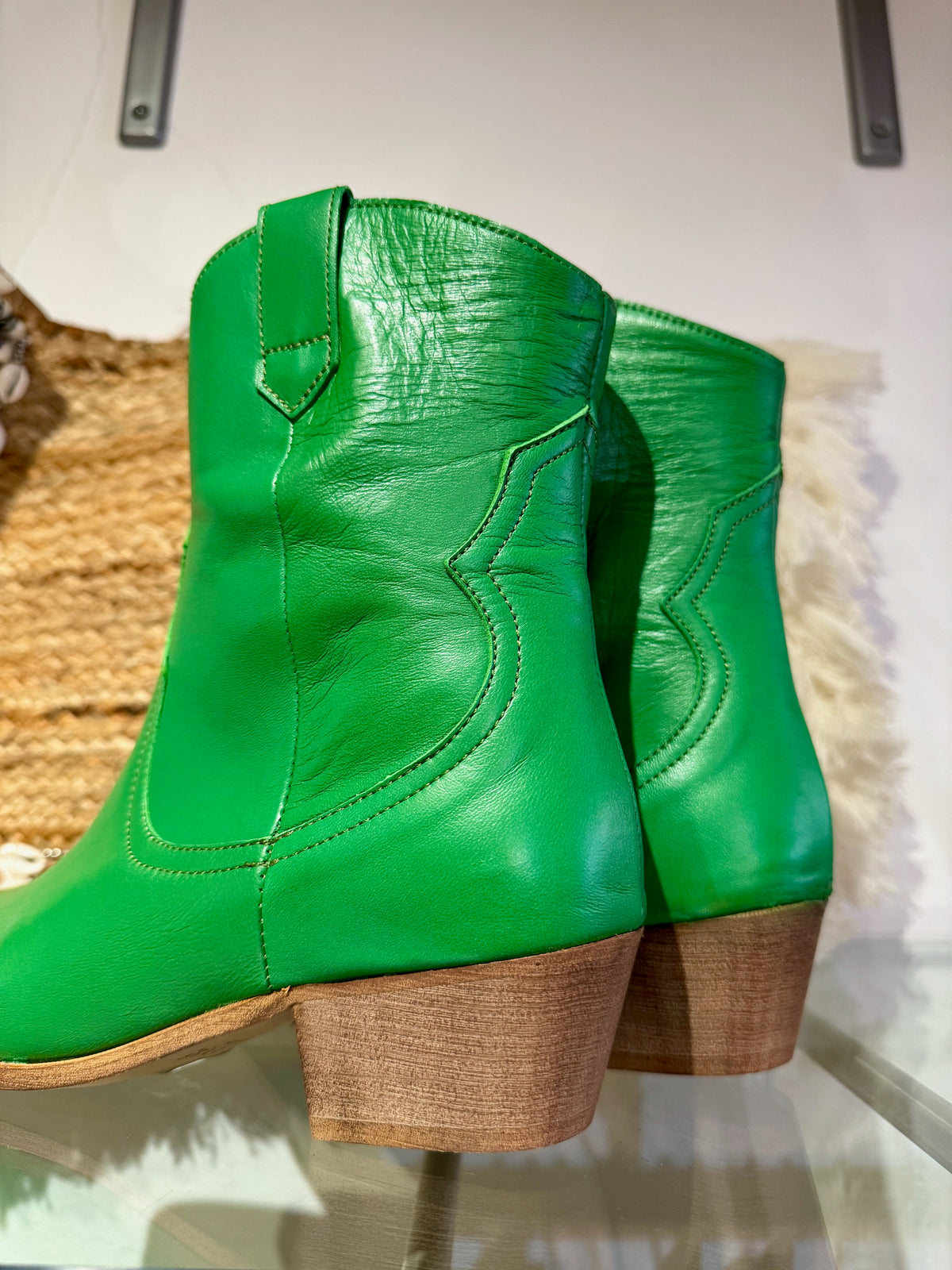 Leather Short Cowboy Boot | 05810 | Bright Green