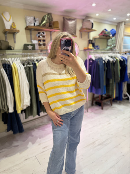 Cotton Knit Stripe Jumper | Cream/Yellow