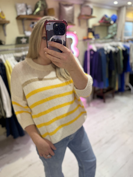 Cotton Knit Stripe Jumper | Cream/Yellow