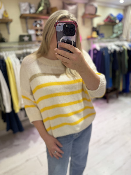 Cotton Knit Stripe Jumper | Cream/Yellow