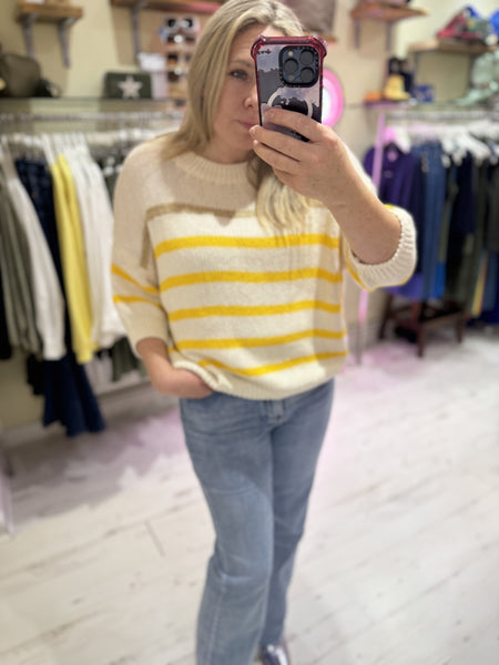 Cotton Knit Stripe Jumper | Cream/Yellow