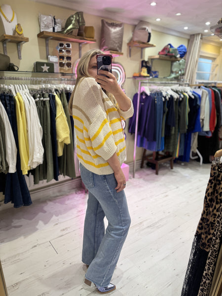 Cotton Knit Stripe Jumper | Cream/Yellow