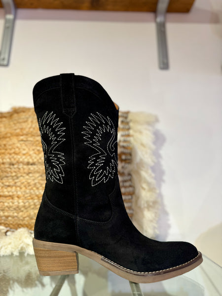 Classic Suede Tall Cowboy Boot | Black