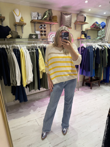 Cotton Knit Stripe Jumper | Cream/Yellow