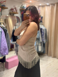 Fringed Asymmetric Hem Camisole | Beige