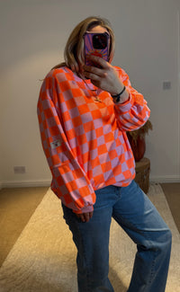 Checkerboard Relaxed Fit Sweatshirt | Orange/Pink