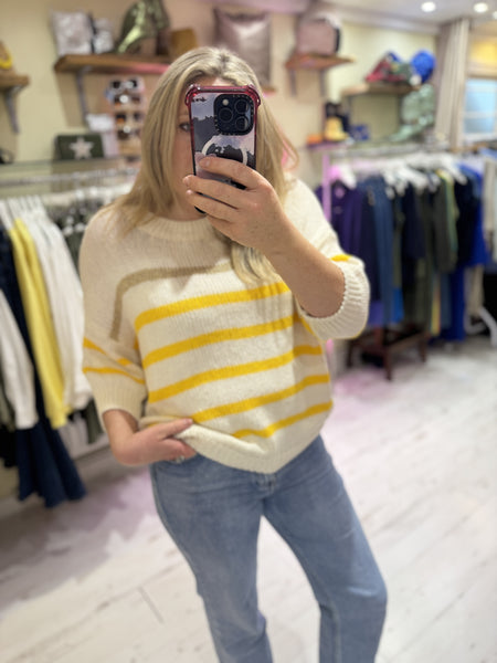 Cotton Knit Stripe Jumper | Cream/Yellow