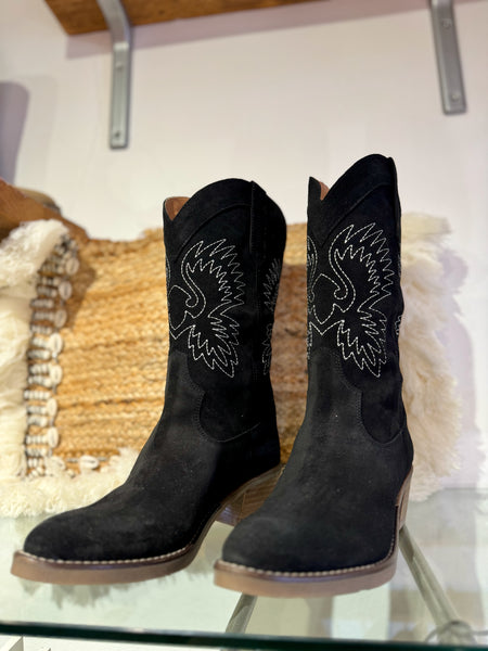 Classic Suede Tall Cowboy Boot | Black