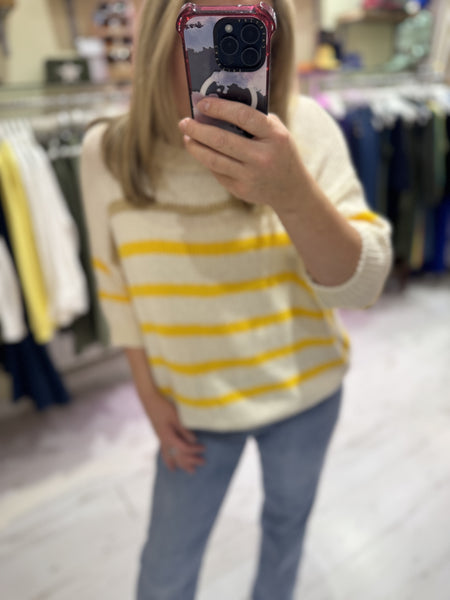 Cotton Knit Stripe Jumper | Cream/Yellow