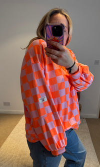Checkerboard Relaxed Fit Sweatshirt | Orange/Pink