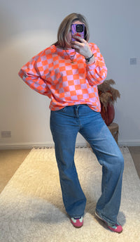 Checkerboard Relaxed Fit Sweatshirt | Orange/Pink