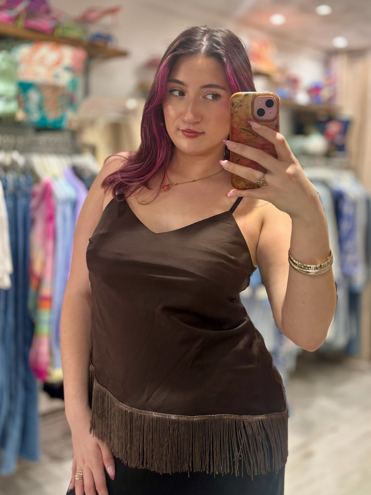 Fringed Asymmetric Hem Camisole | Chocolate