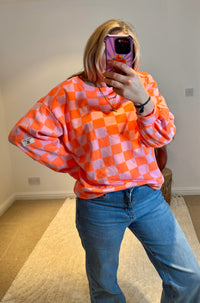 Checkerboard Relaxed Fit Sweatshirt | Orange/Pink