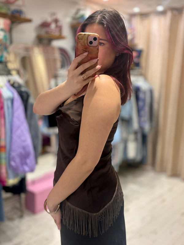 Fringed Asymmetric Hem Camisole | Chocolate