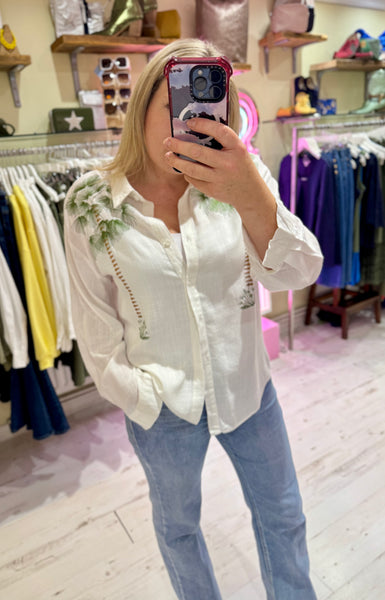Embroidered Palm Tree Shirt | White