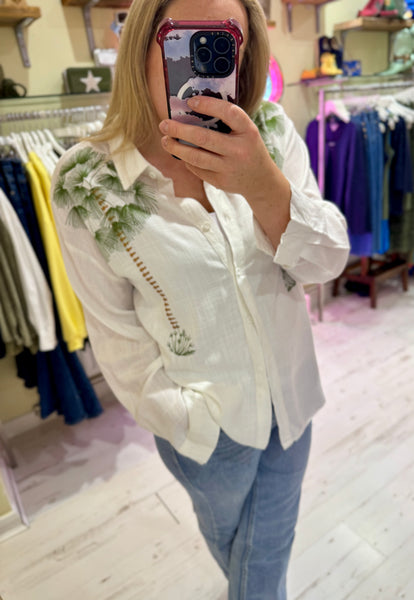 Embroidered Palm Tree Shirt | White