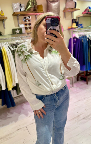 Embroidered Palm Tree Shirt | White