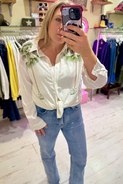 Embroidered Palm Tree Shirt | White