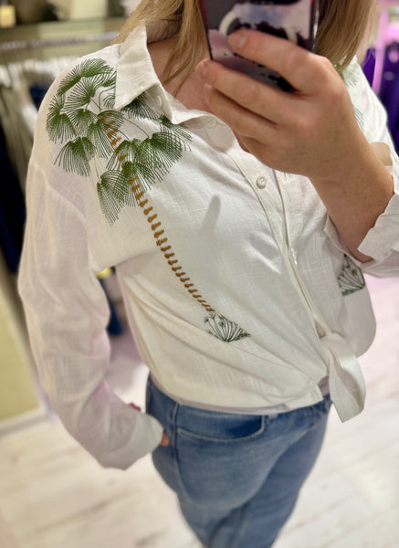 Embroidered Palm Tree Shirt | White