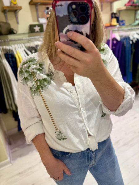Embroidered Palm Tree Shirt | White