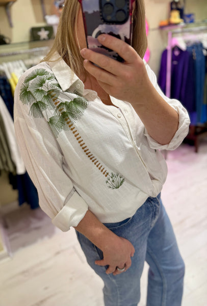 Embroidered Palm Tree Shirt | White