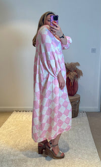 Checked Cheesecloth Long Smock Dress | Pale Pink