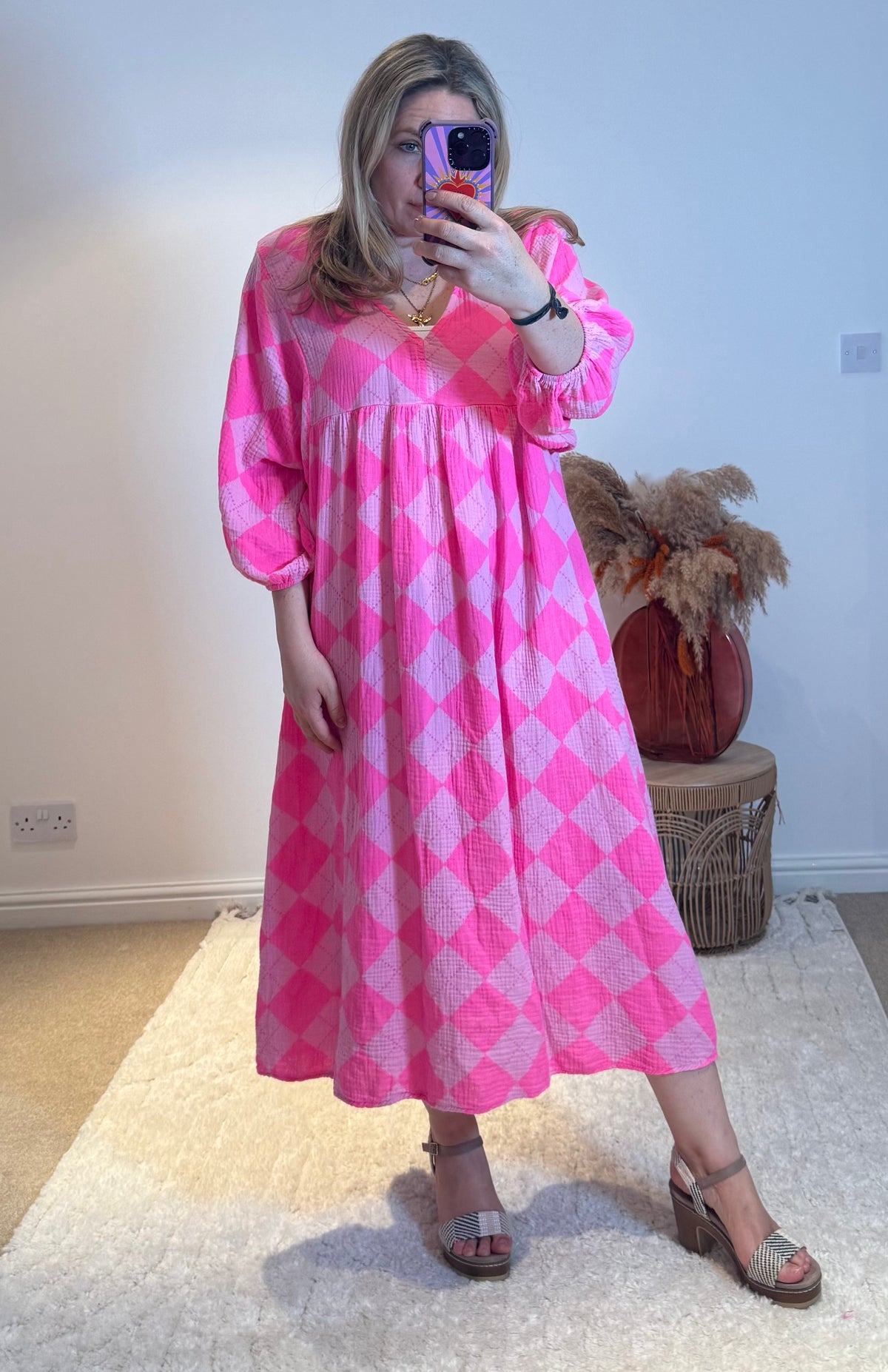 Britney Mixed Print Angel Sleeve Midi Dress | Pink Multi  Pink Flamingo  Boutique Kent