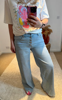 Toxik3 Wide Leg Stretch Jeans with Rhinestone Buttons | Light Wash
