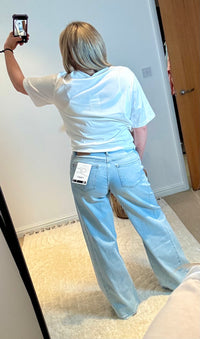 Toxik3 Wide Leg Stretch Jeans with Rhinestone Buttons | Light Wash