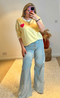 Heart Detail Stripe Sweatshirt | Yellow/White
