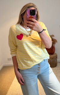 Heart Detail Stripe Sweatshirt | Yellow/White