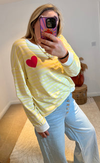Heart Detail Stripe Sweatshirt | Yellow/White