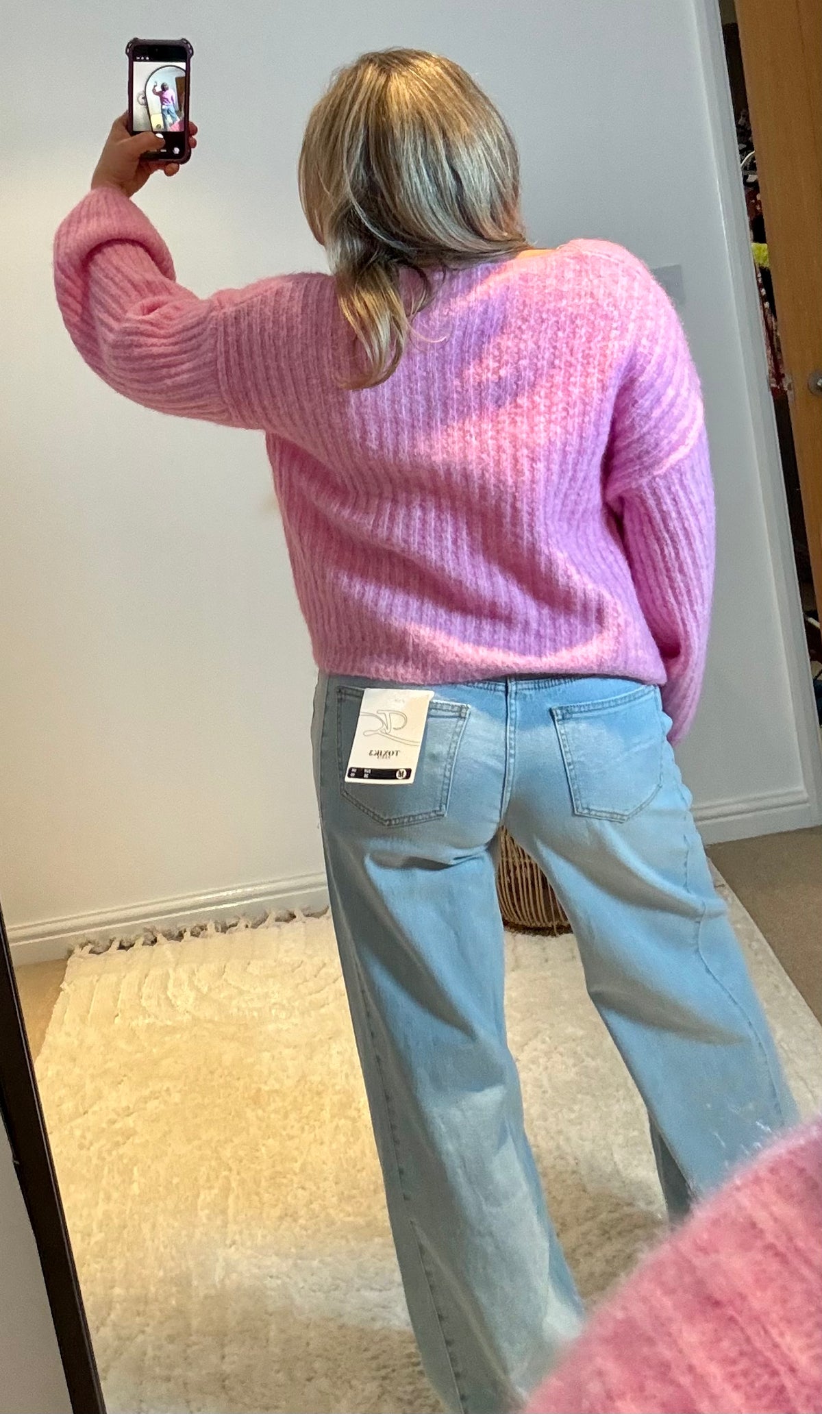 V-Neck Ribbed Wide Sleeve Jumper | Pink