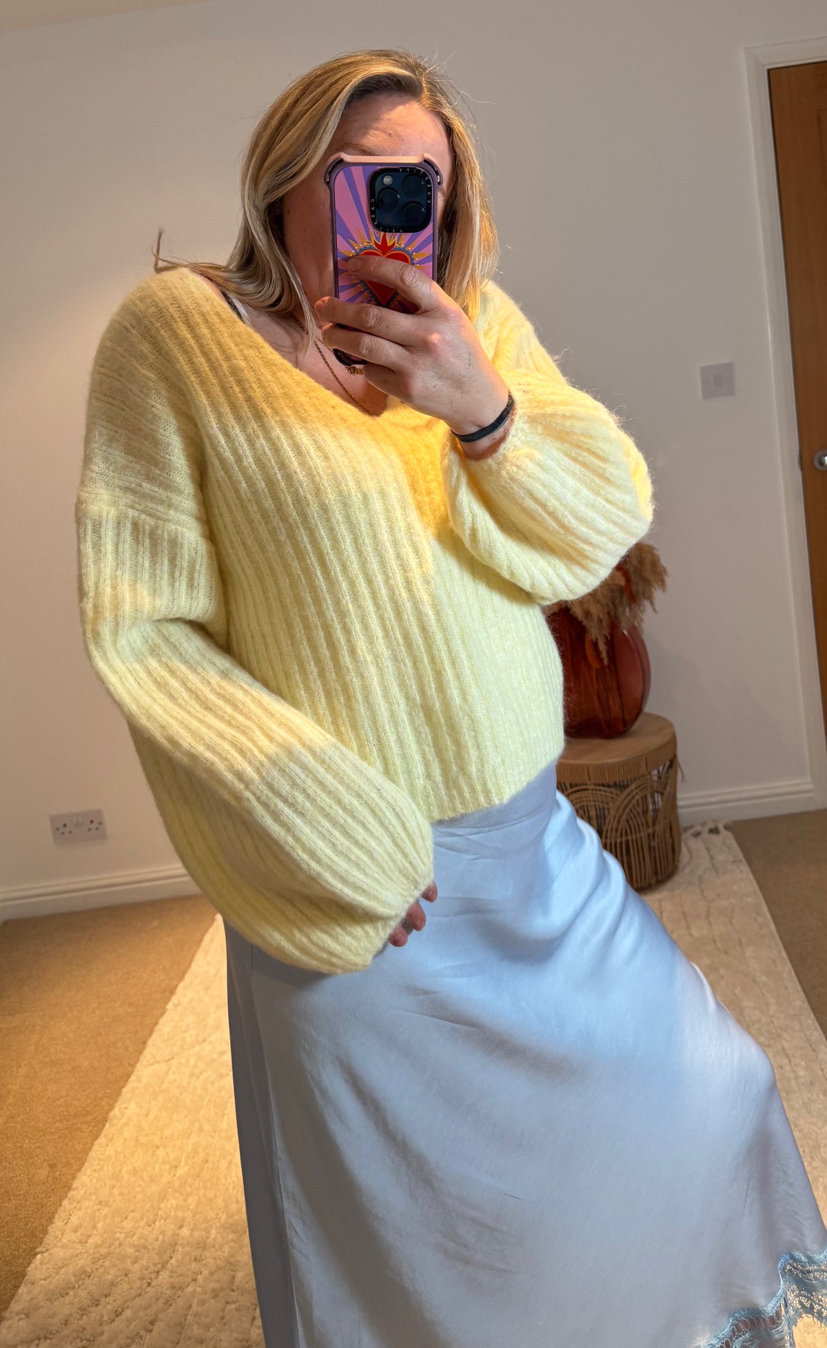 V-Neck Ribbed Wide Sleeve Jumper | Soft Yellow