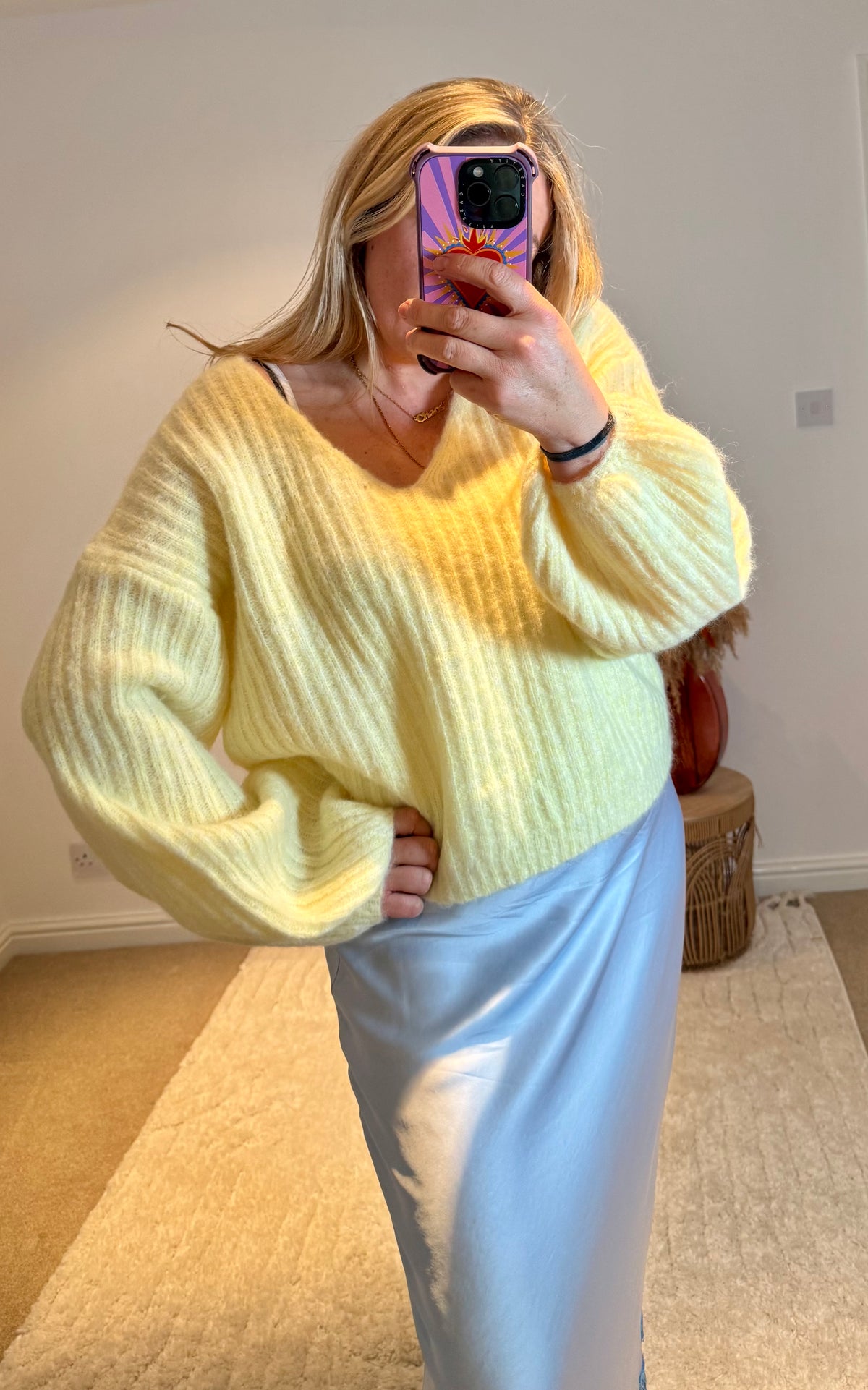 V-Neck Ribbed Wide Sleeve Jumper | Soft Yellow