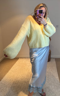 V-Neck Ribbed Wide Sleeve Jumper | Soft Yellow