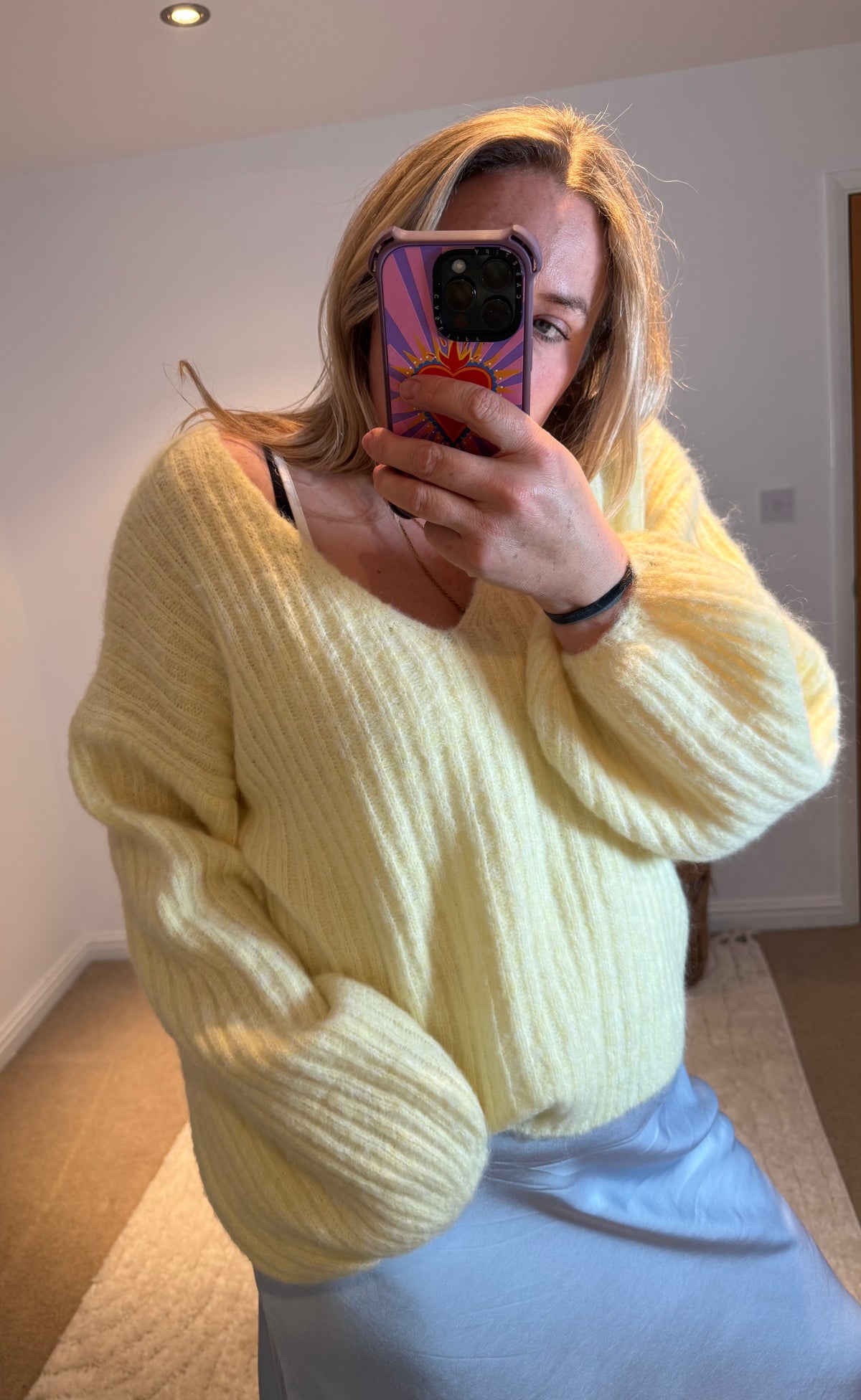 V-Neck Ribbed Wide Sleeve Jumper | Soft Yellow