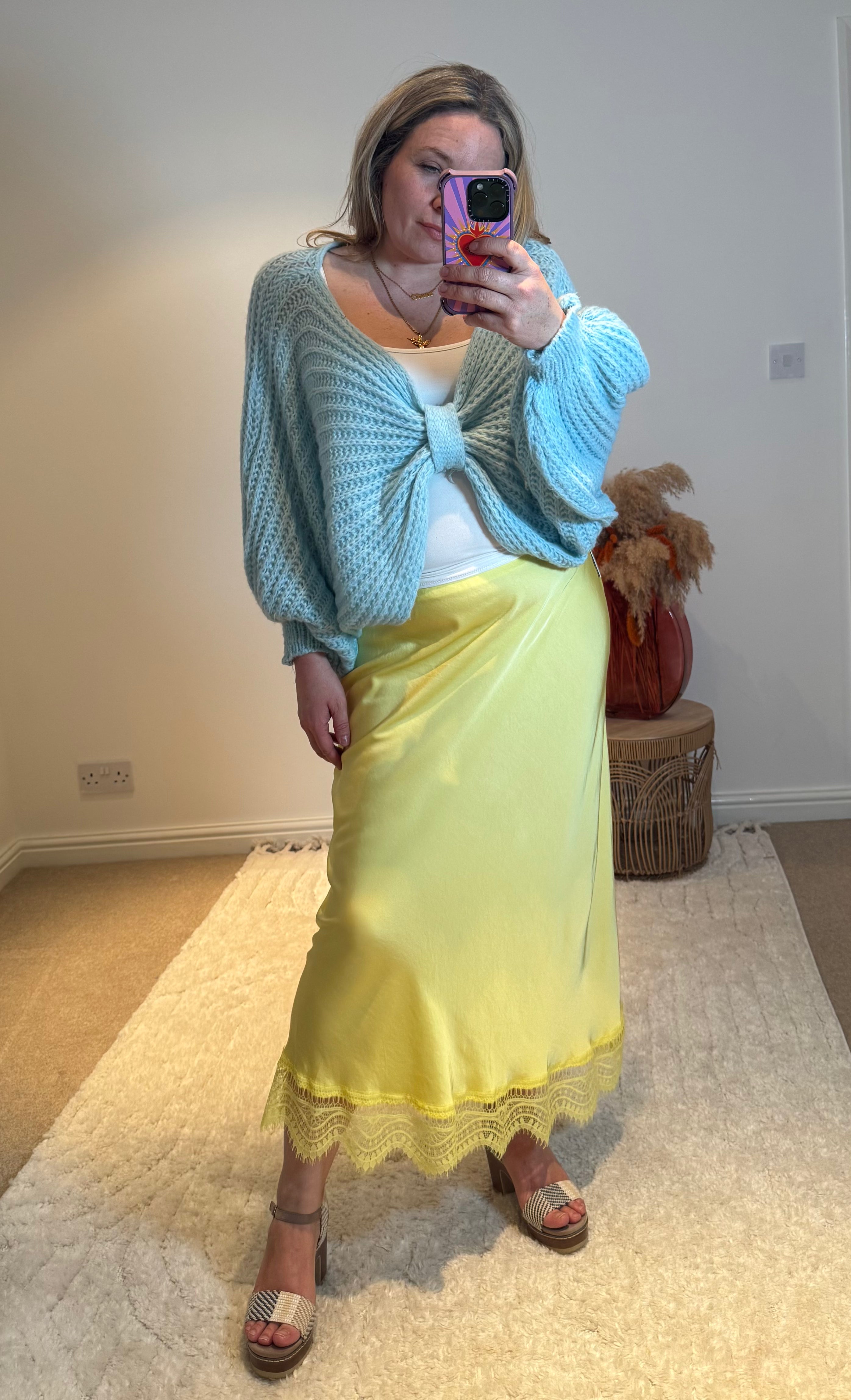 Aurora Satin Skirt with Lace Trim | Lemon Yellow