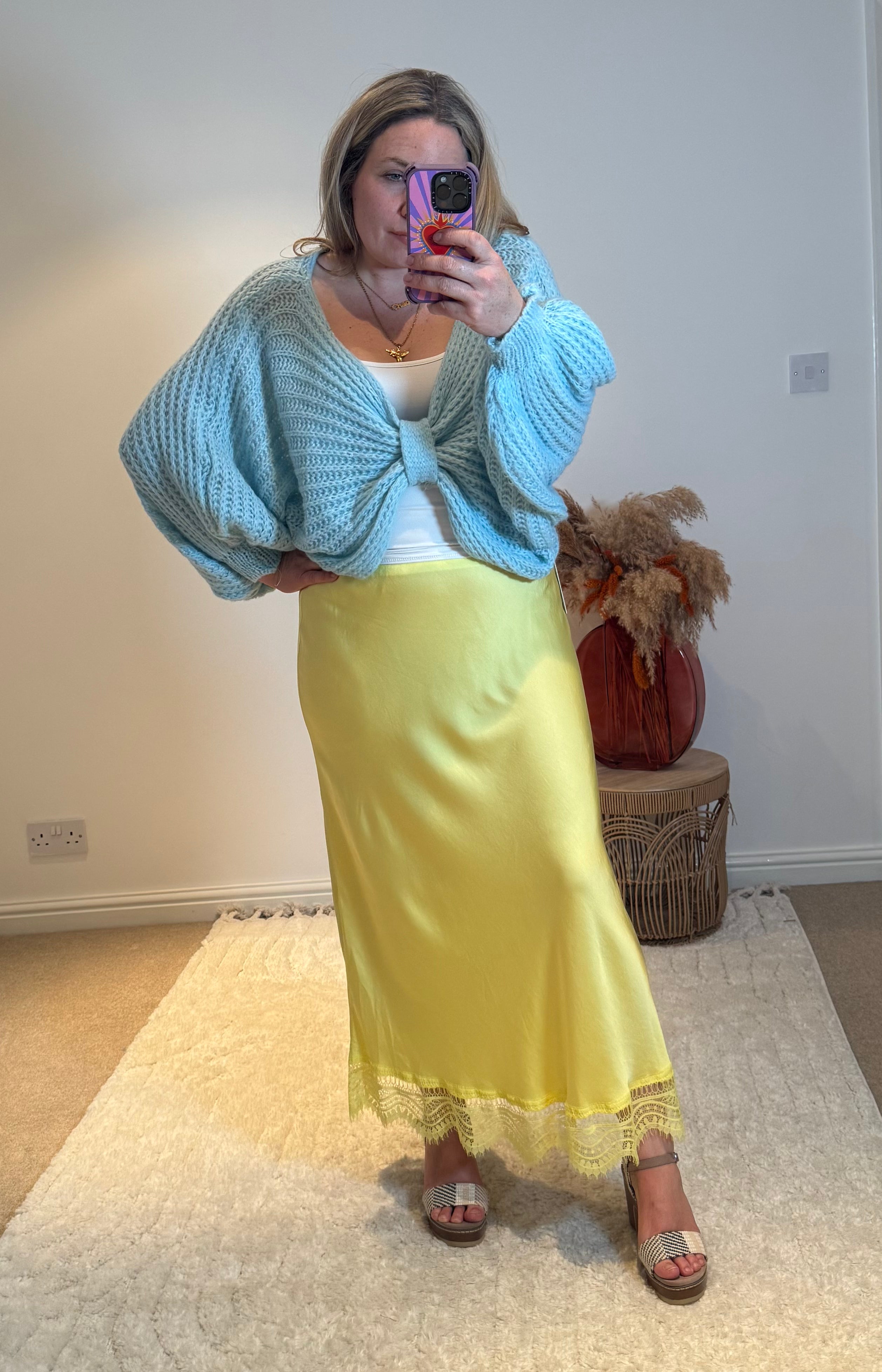 Aurora Satin Skirt with Lace Trim | Lemon Yellow