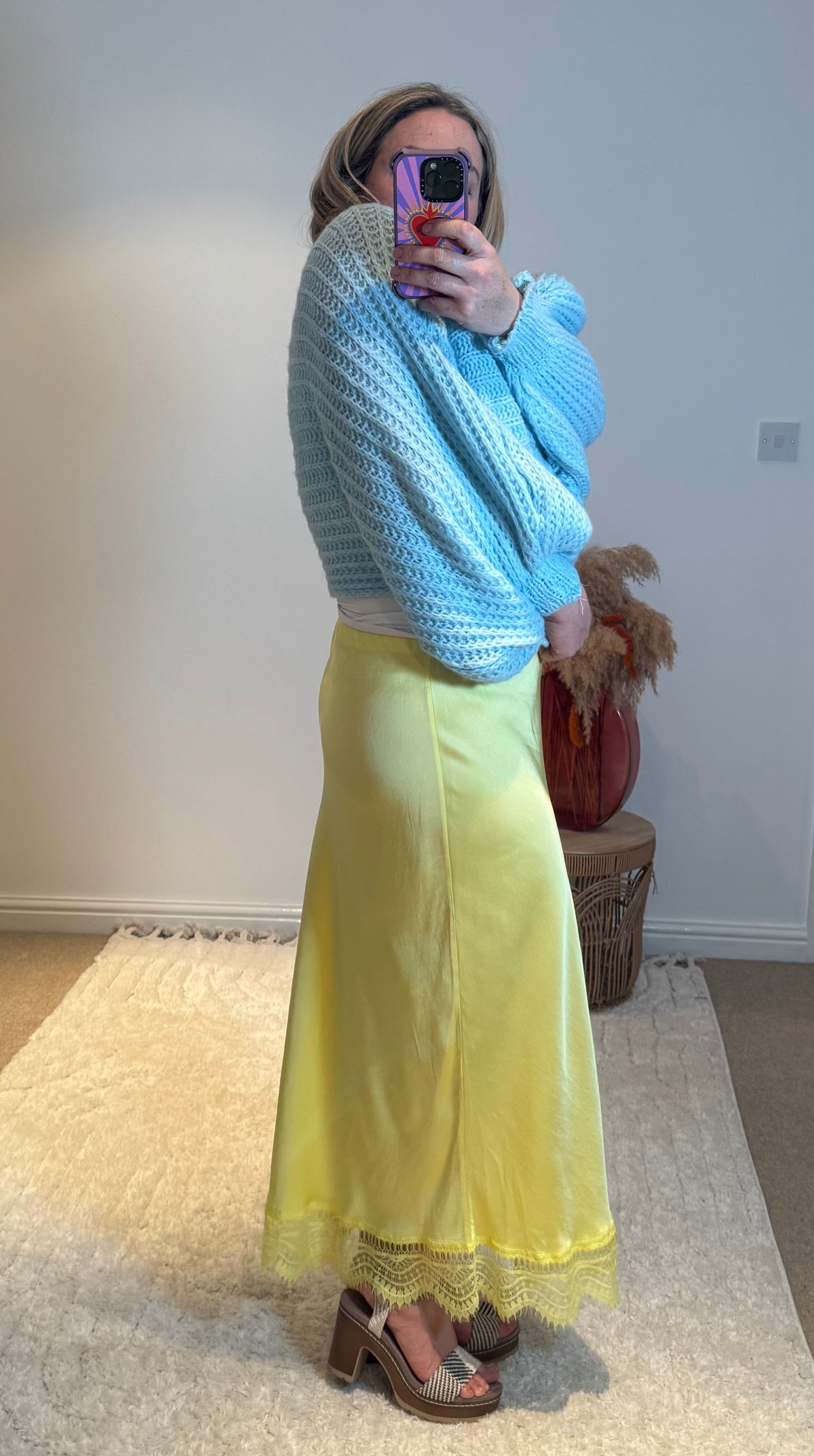 Aurora Satin Skirt with Lace Trim | Lemon Yellow