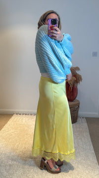 Aurora Satin Skirt with Lace Trim | Lemon Yellow