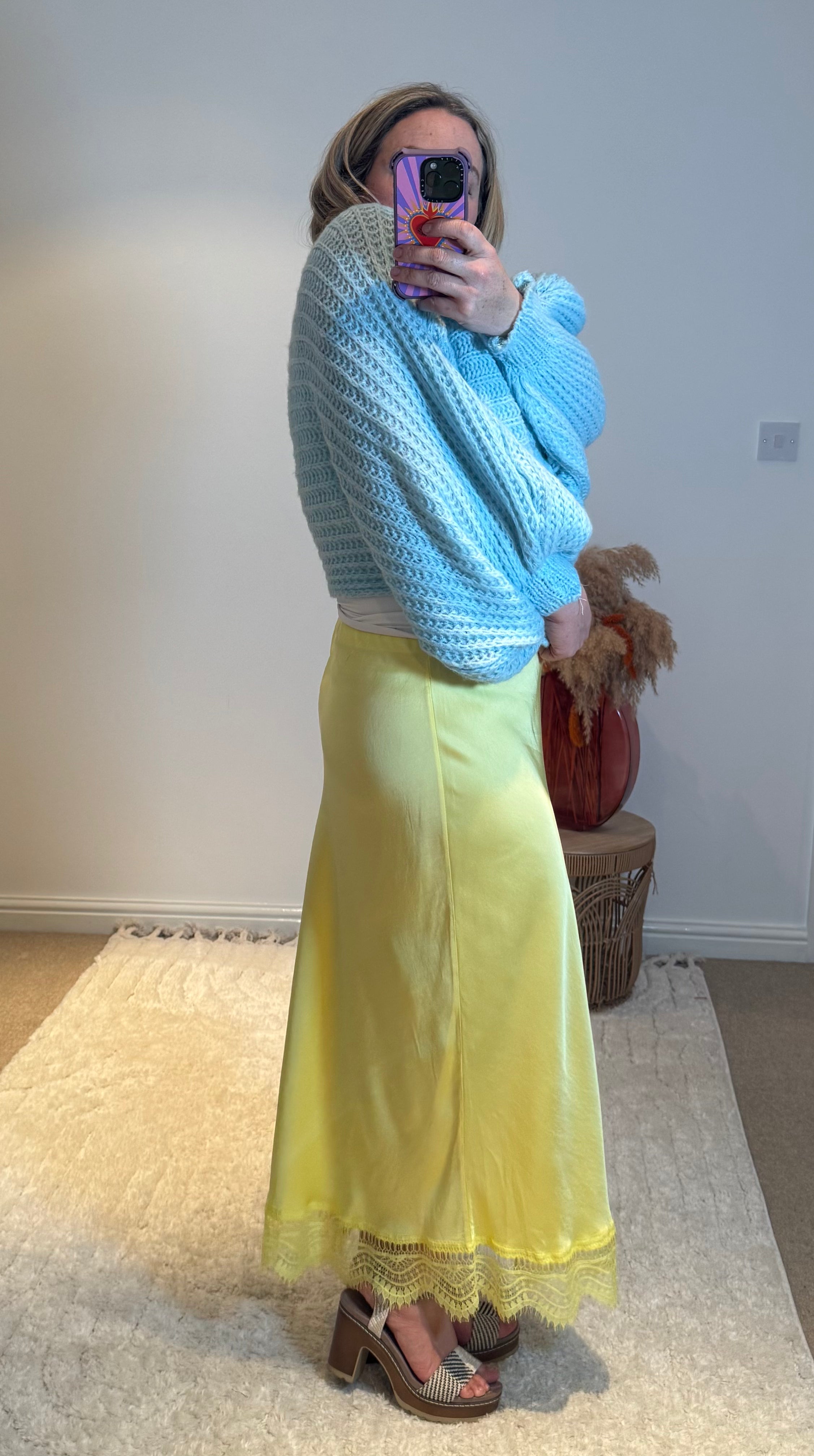 Aurora Satin Skirt with Lace Trim | Lemon Yellow