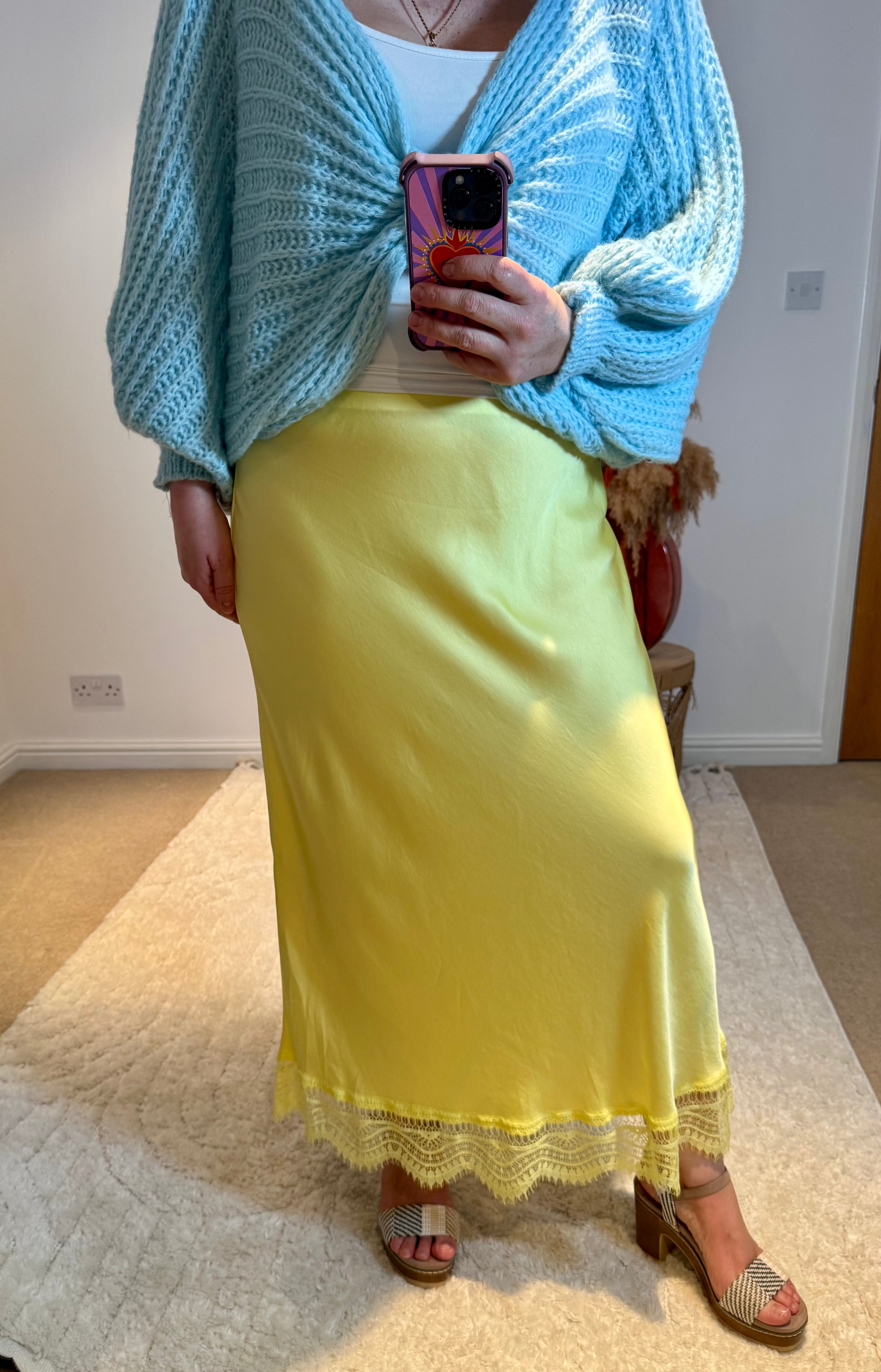 Aurora Satin Skirt with Lace Trim | Lemon Yellow