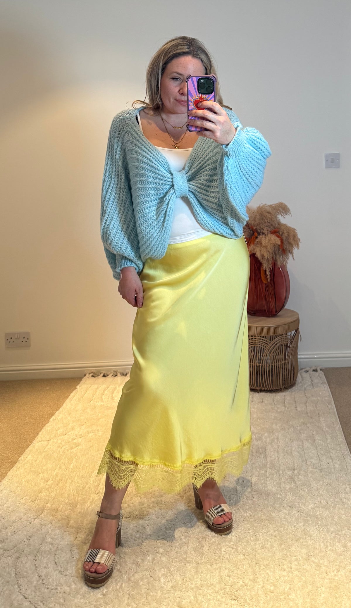 Aurora Satin Skirt with Lace Trim | Lemon Yellow