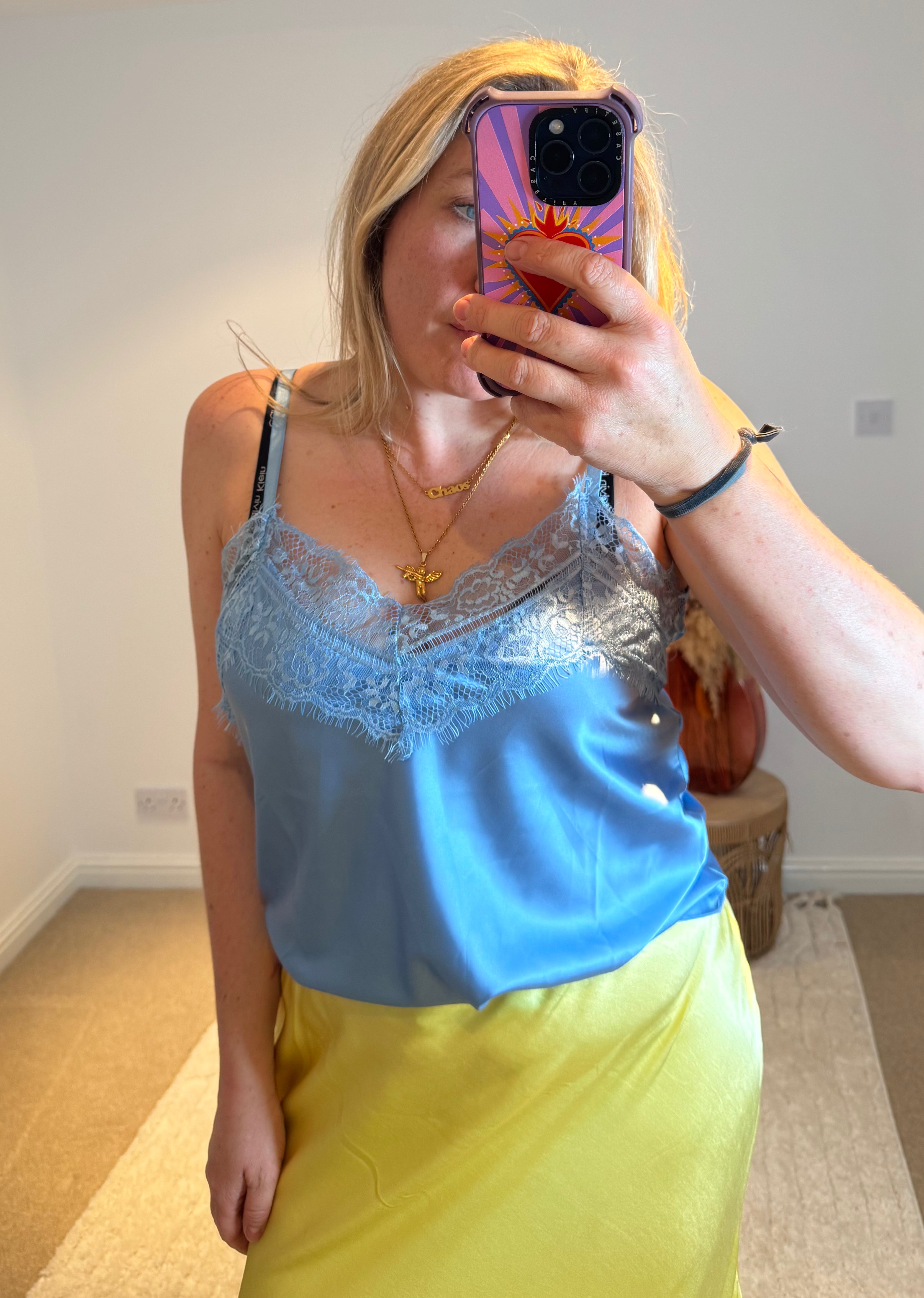 Lace Trim Swing Camisole | Light Blue