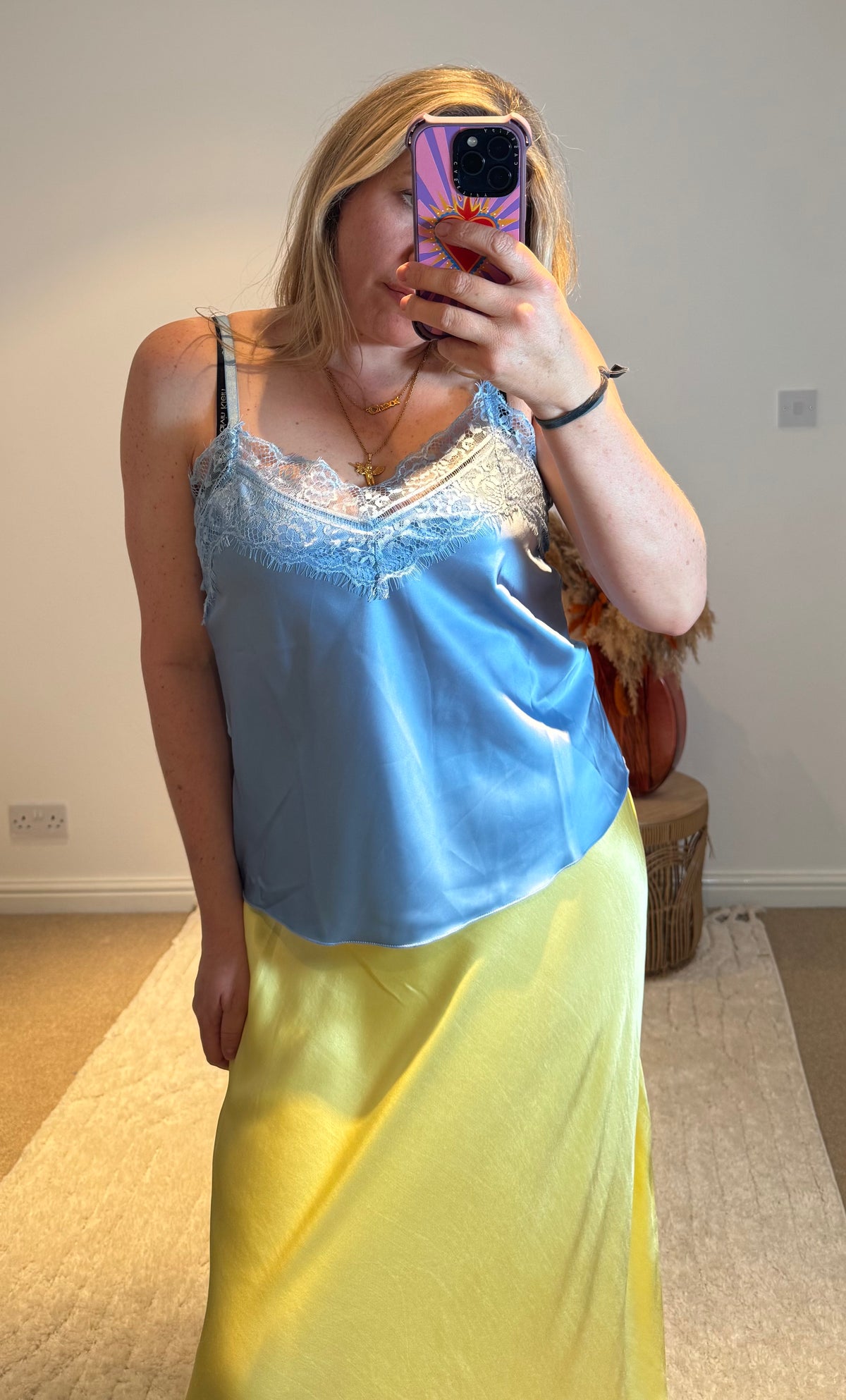 Lace Trim Swing Camisole | Light Blue