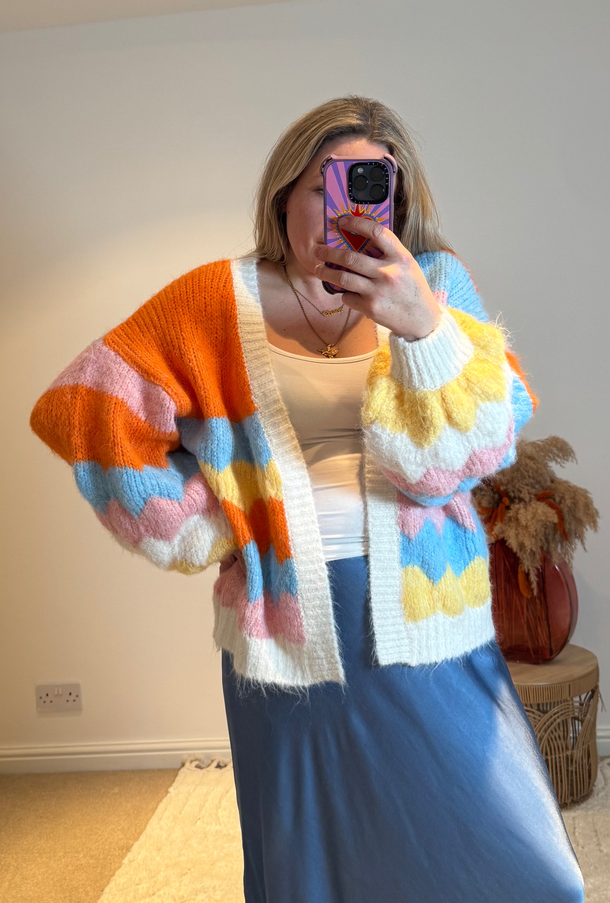 Retro Stripe Knit Balloon Sleeve Cardigan | Multi