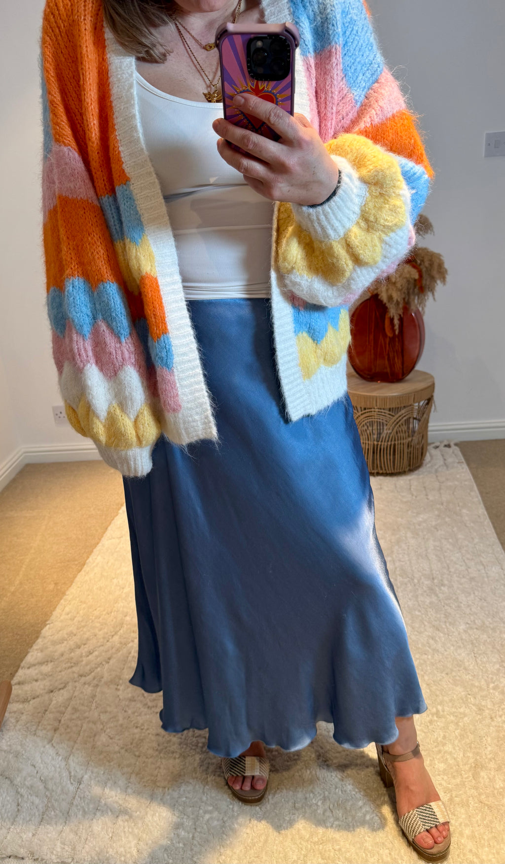 Retro Stripe Knit Balloon Sleeve Cardigan | Multi