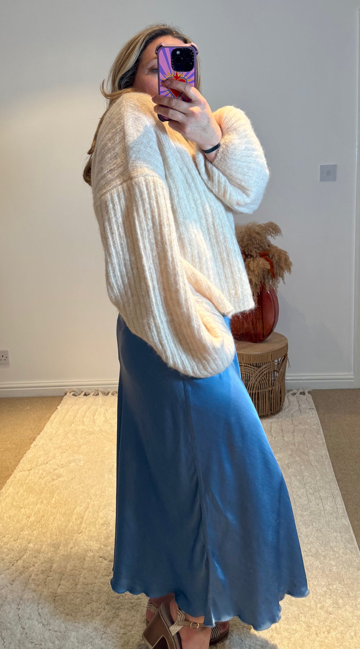 V-Neck Ribbed Wide Sleeve Jumper | Cream