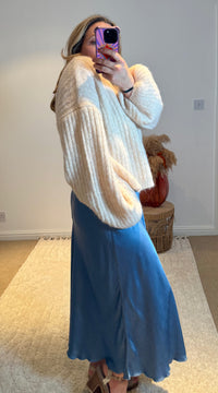 V-Neck Ribbed Wide Sleeve Jumper | Cream